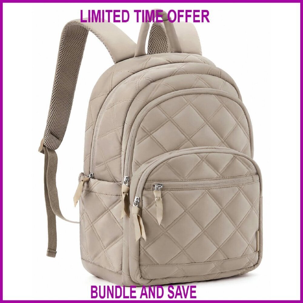 Quilted Laptop Backpack, Water-Resistant 15.6 Inch, Travel & College Bookbag